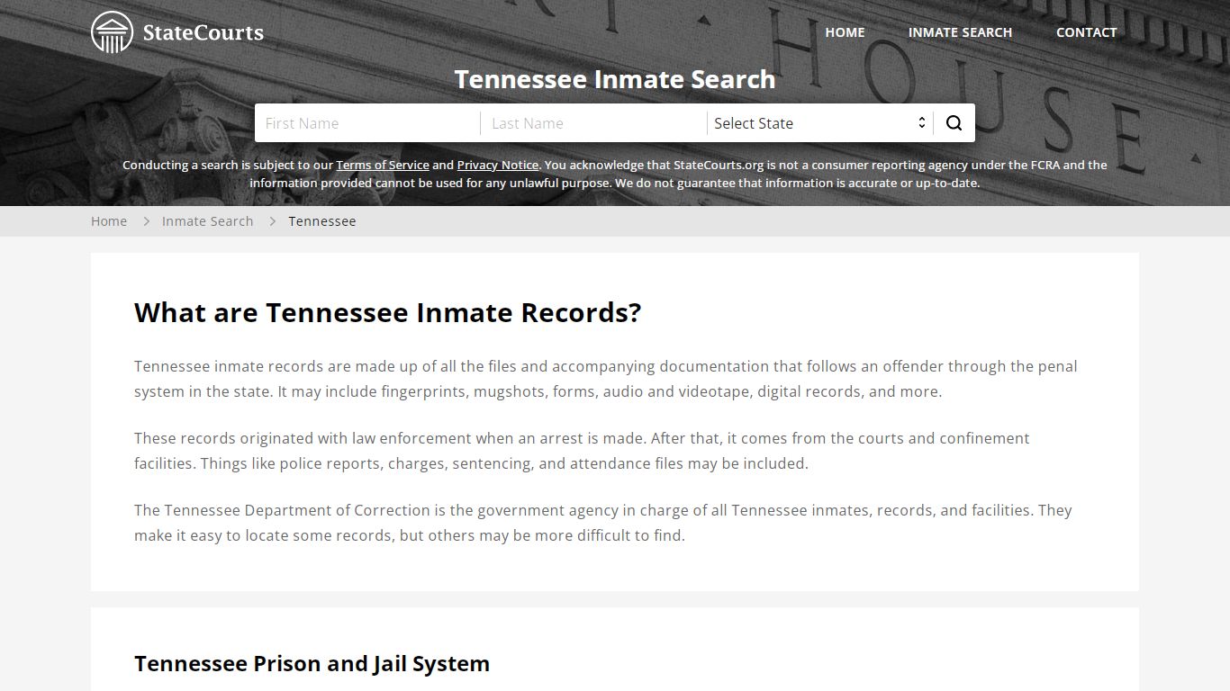 Tennessee Inmate Search, Prison and Jail Information - StateCourts